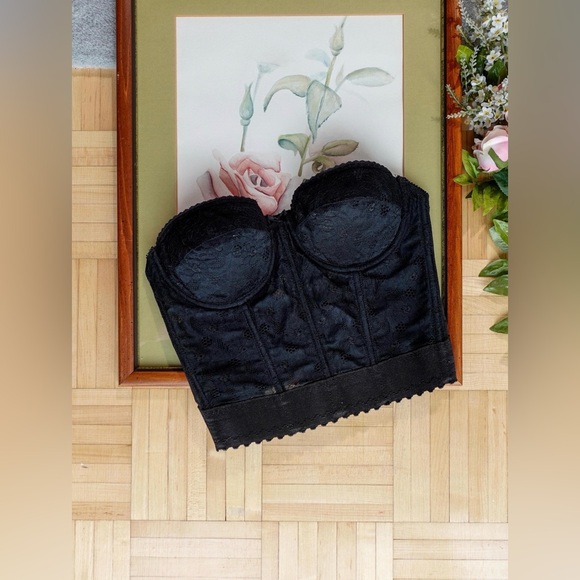 Vintage tuxedo black lace longline bustier bra top - Picture 2 of 9